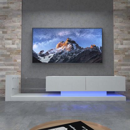 [New Update] LED TV Stand for 55 65 75 Inch TV, Modern Entertainment Center Equipped with Power Outlet, 50 60 70 Inch TV Console for Homes & Apartments, White