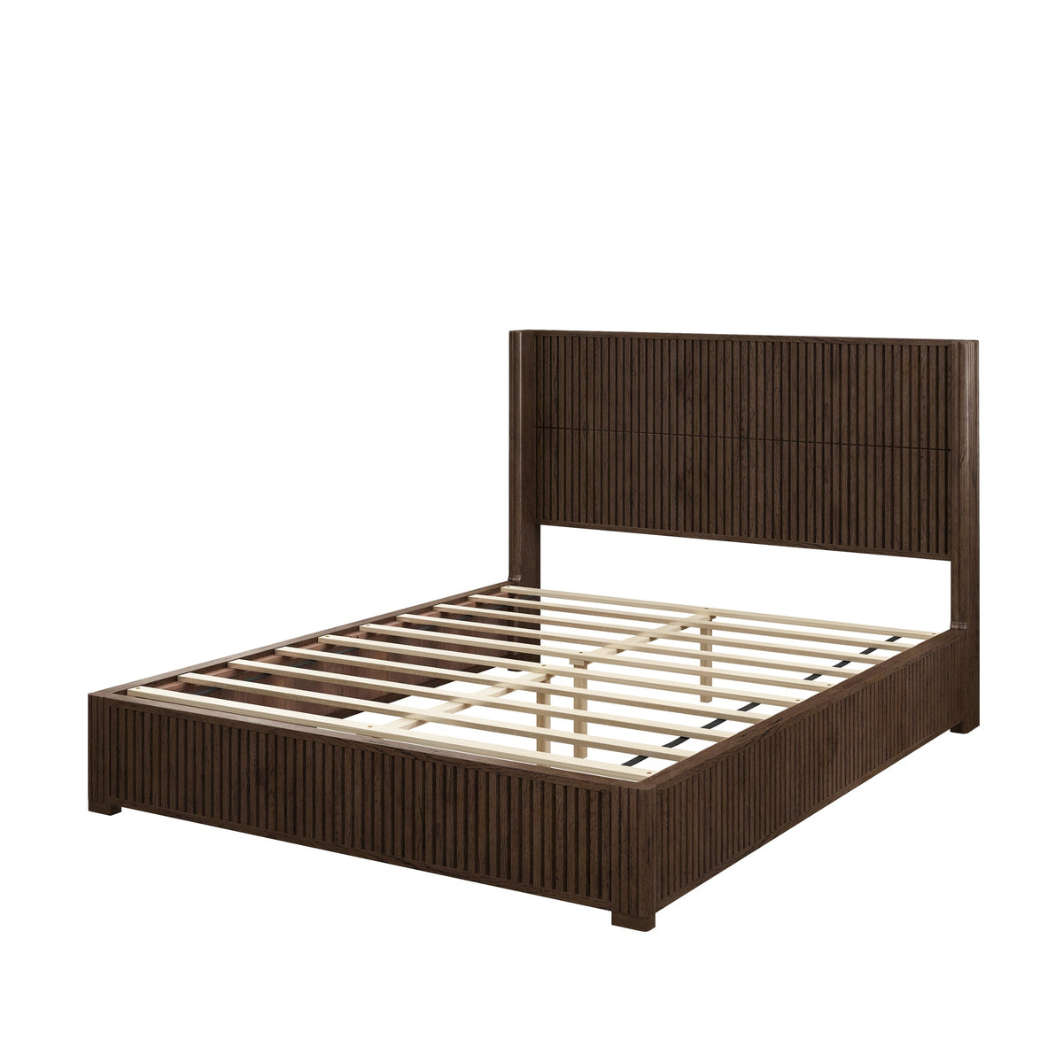 Solid Wood Platform Bed Frame with Headboard, No Box Spring Needed, Floor-standing bed, Easy Assembly, Queen Size, Walnut