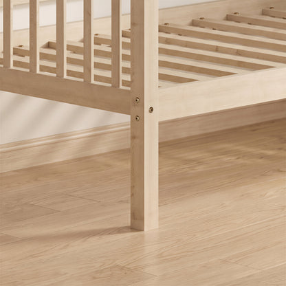 Full Size Daybed, 3-Sided Vertical Slat Guardrail Bed Frame, Breathable Wooden Slat Support Leisure Bed for Home Bedroom,Natural