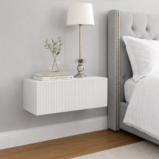 Modern Hand-Crafted Wall Mount Fluted Vanity Table, Multi-Scenario Floating Cosmetic Console