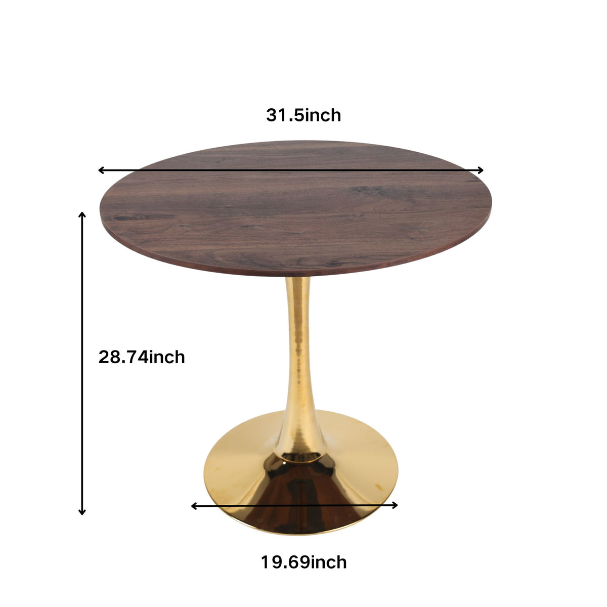 Mid-Century Tulip Table with Golden Legs and Walnut-Color MDF Top for 2-4 People, Round Pedestal Dining Table, Coffee Table, End Table