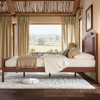 Queen Size Platform Bed with Tall Headboard, Solid Bamboo-made Bed Frame with Support Slats, Queen Bed Frame for Bedroom, Guest Rooms, Warm Brown