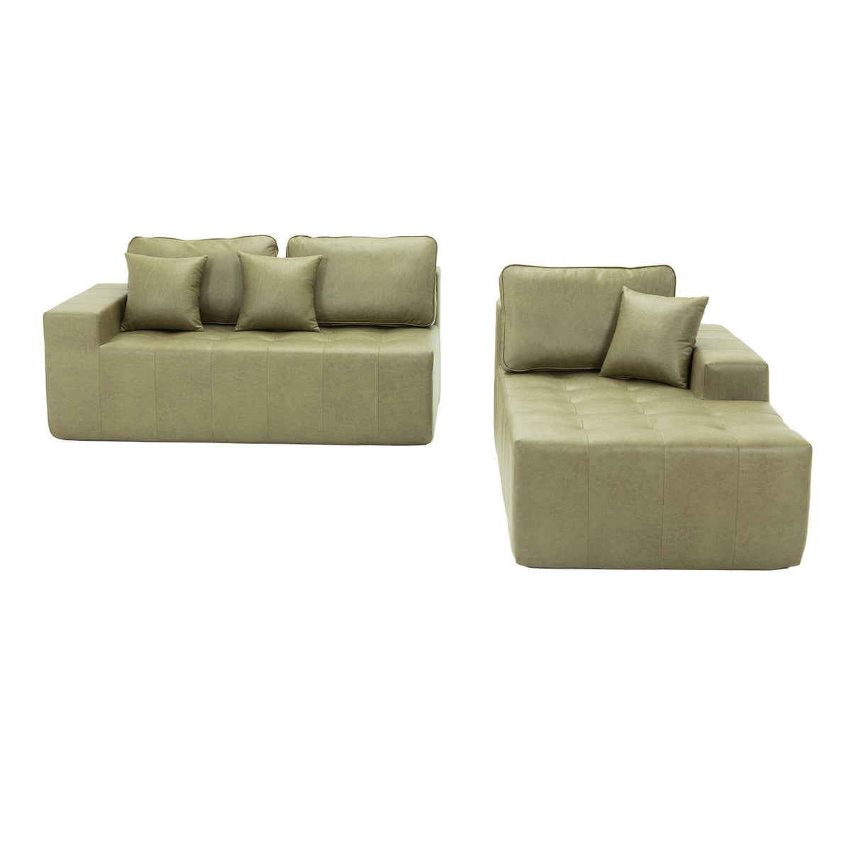 Faux Leather Corner Chaise Compression Sofa Bed, L-Shaped Sectional Couch with High-Density Sponge, No-Assembly Required Convertible Sofa for Living Room, Apartment, Guest Room(Green)
