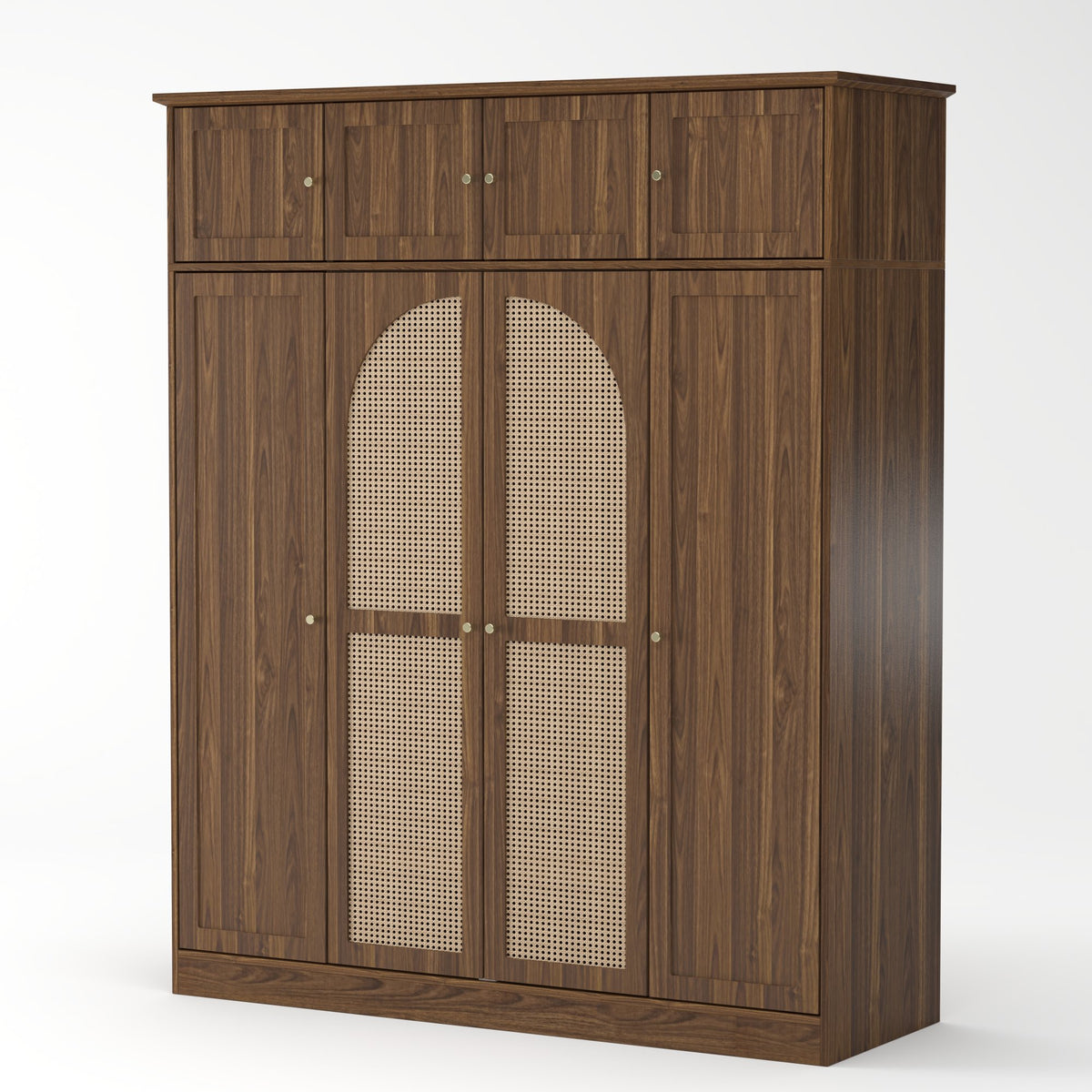 70.87"Tall 8-Door Large Capacity Armoire Wardrobe Closet with Hanging Rod, Adjustable Shelves and Rattan Decorative Doors, Clothing Storage Cabinet for Bedroom, walk-in closet, Living Room, Walnut