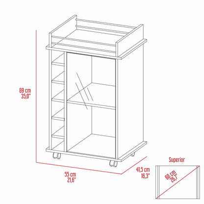 Dukat Bar Cart,Two Shelves, Six Built-in Wine Rack, Four Casters -Espresso – Model B20091847