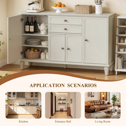 Sideboard Buffet Cabinet with Drawers and Storage Cabinets, Vintage Wooden Console Cabinet with Adjustable Shelves for Kitchen Living Room Entryway