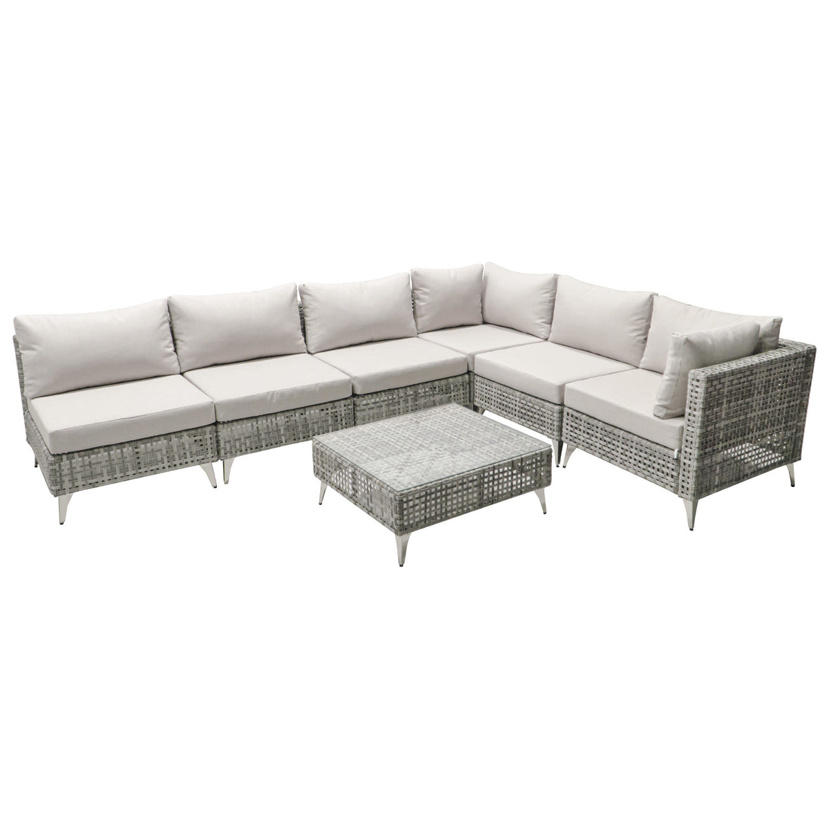 K&K 7-Piece Wicker Patio Furniture Set, Outdoor Conversation Set Sectional Sofa with Water Resistant Grey Thick Cushions and Coffee Table