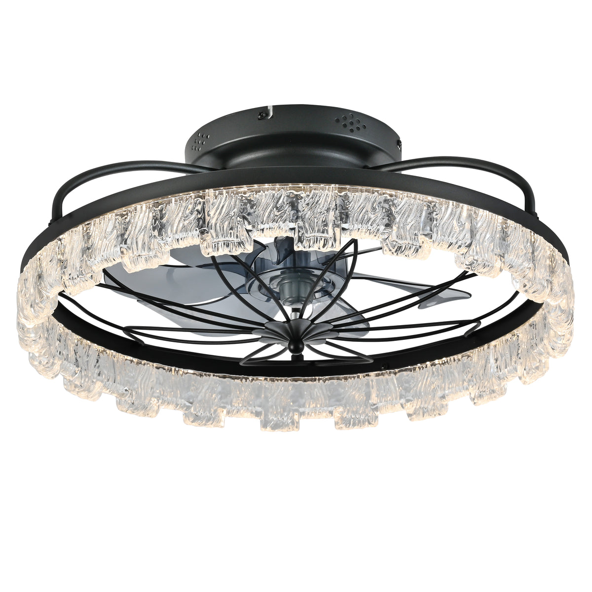 Rustic Black Ceiling Fan with Light, Farmhouse Flower Caged Ceiling Fan with Remote, LED Low Profile Ceiling Light for Bedroom Kitchen Living Room