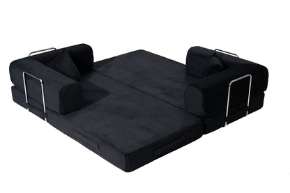 Convertible Sofa Bed, Folding Floor Couch Corduroy Fold Out Couch Bed Futon Sleeper Mattress with Pillows, Boneless Sofa for Living Room Bedroom,BLACK