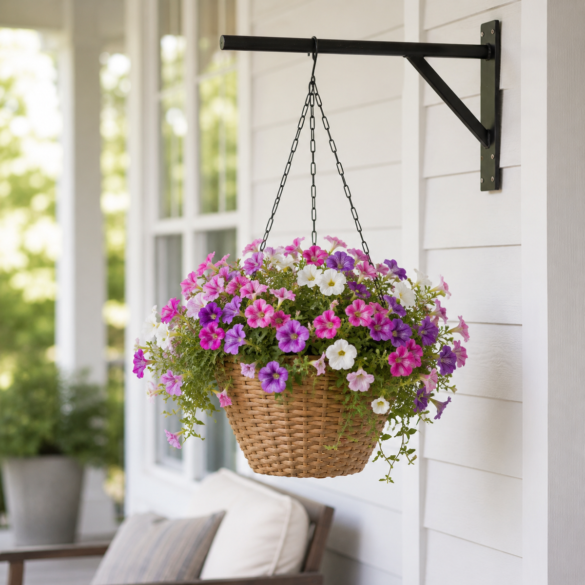 SOLHOME 10.6" Resin Wicker Set of 2 Hanging Planters with Steel Frame – Indoor Outdoor Plant Holders with Steel Hangers and PE Liner