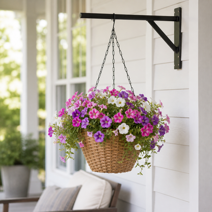 SOLHOME 10.6" Resin Wicker Set of 2 Hanging Planters with Steel Frame – Indoor Outdoor Plant Holders with Steel Hangers and PE Liner