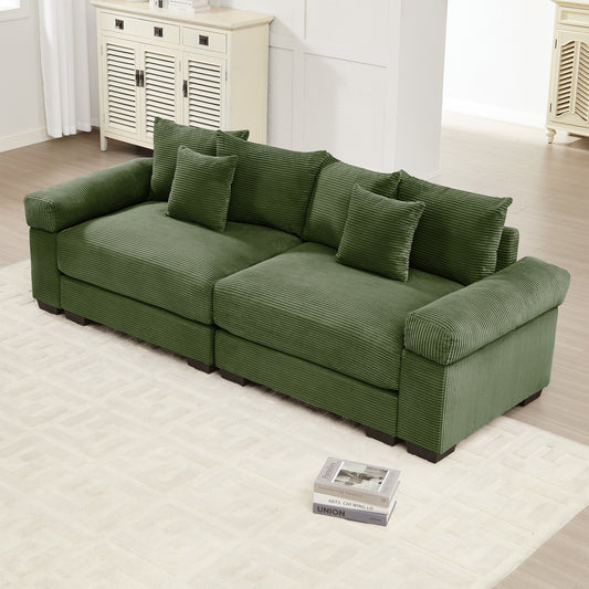 92'  Oversized Cloud Modular Sectional Couch,Corduroy Fabric Extra-Wide Armrests Throw Pillows Ergonomic Design High Resilience Cushion Easy Assembly,For Living Rooms Bedrooms,Green
