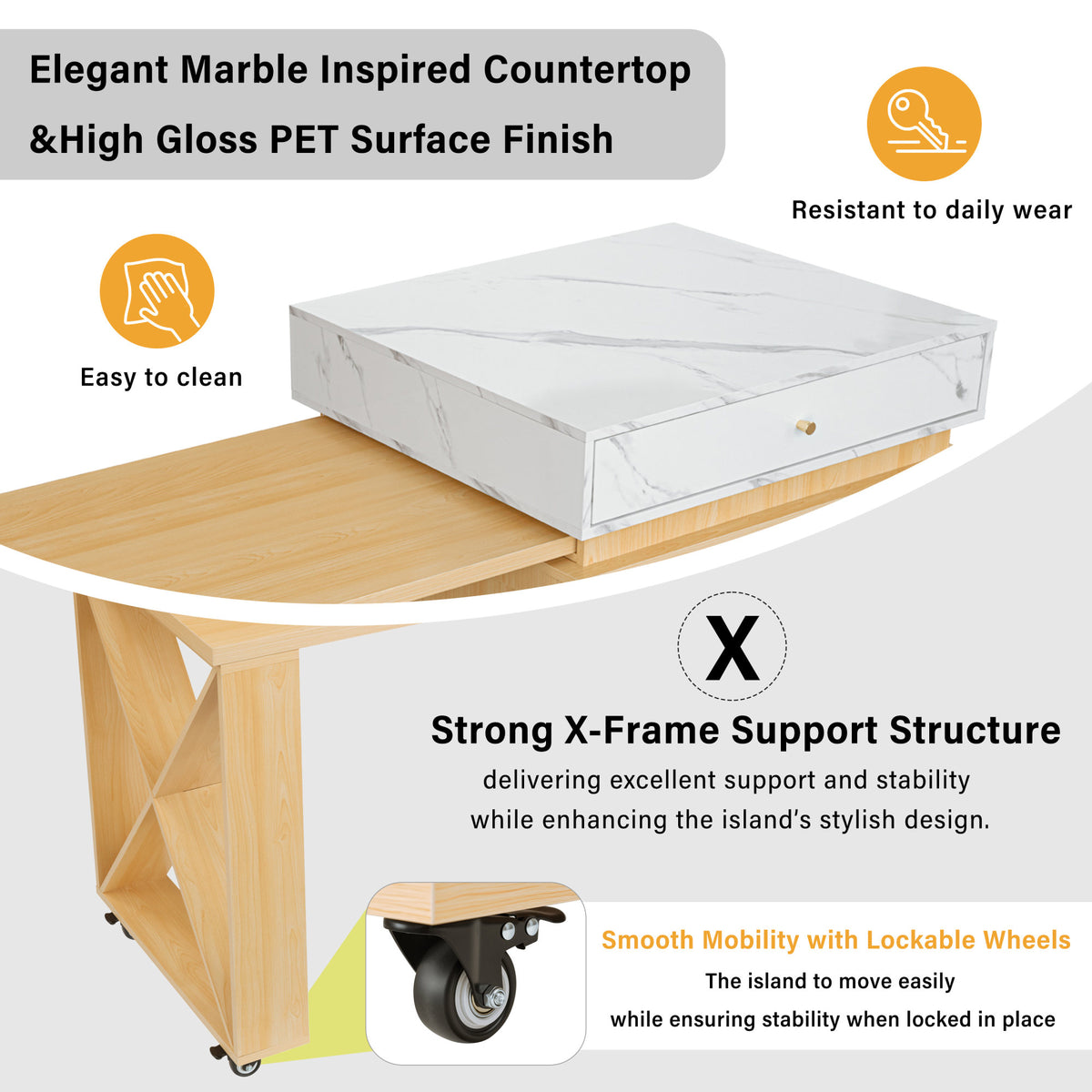 U_STYLE Modern Imitation Marble Counter Height Dining Table for 4, Farmhouse Bar Table with Adjustable Shelf, for Kitchen & Home Bar (Chairs Not Included)