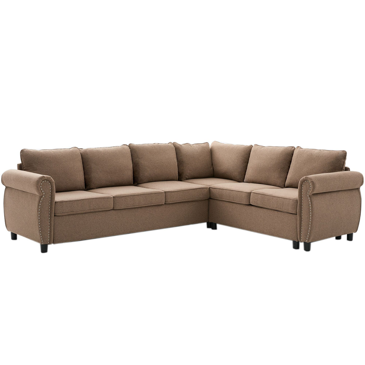 [NEW ARRIVED] [VIDEO PROVIDED] Sleeper Sofa, 2 in 1 Pull Out Couch Bed,6 seater sofa bed, L Shaped Sleeper Sectional Sofa Couch,Riveted sofa,104'' Large combined sofa Bed in living room, Brown