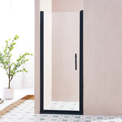 32-33.5'W x 75'H Pivot Single Swing Shower Door, Aluminium Alloy in Matte Black, 1/4' (6mm) Thick SGCC Tempered Clear Glass.