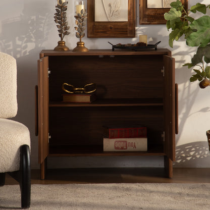 Wood MDF Sideboard Buffet Cabinet, Walnut Brown 2 Door Storage Credenza with Adjustable Shelf, Magnetic Soft Close Door Accent Cabinet for Entryway Living Room Hallway