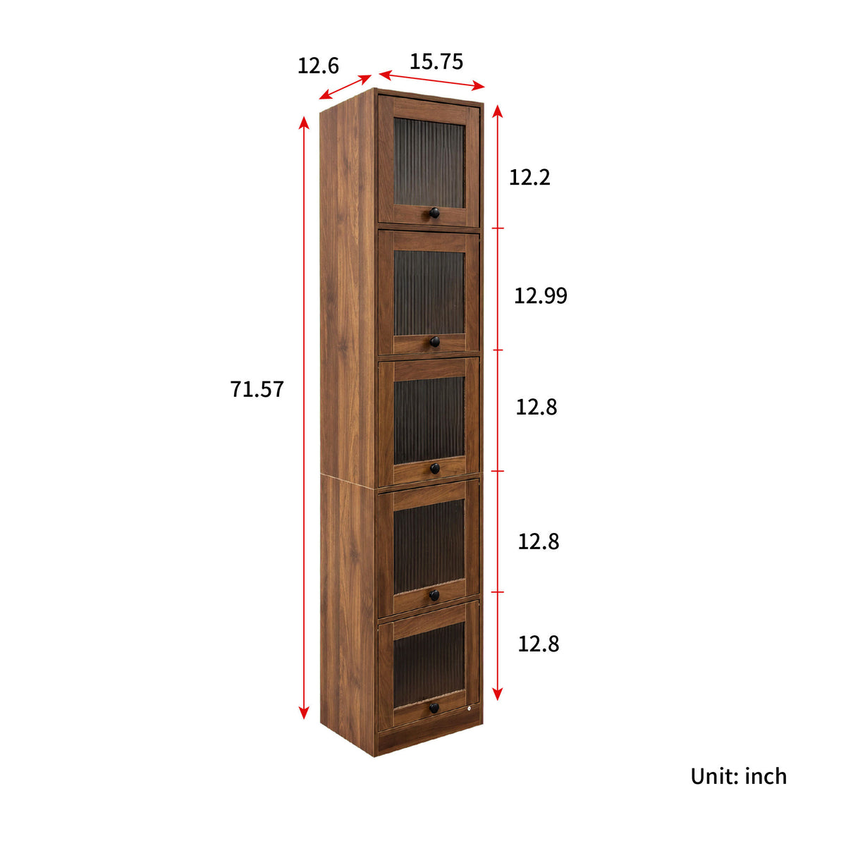 5-Tier Slim Tall Bookcase, Narrow Storage Cabinet with  Glass Flip Up Doors, Freestanding  Display Bookshelf, Vertical Corner Storage Organizer for Living Room, Bedroom, Home Office
