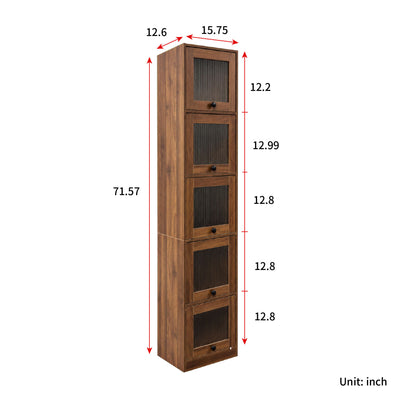 5-Tier Slim Tall Bookcase, Narrow Storage Cabinet with  Glass Flip Up Doors, Freestanding  Display Bookshelf, Vertical Corner Storage Organizer for Living Room, Bedroom, Home Office
