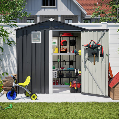 Metal Outdoor Storage Shed 6FT x 4FT, Steel Utility Tool Shed Storage House