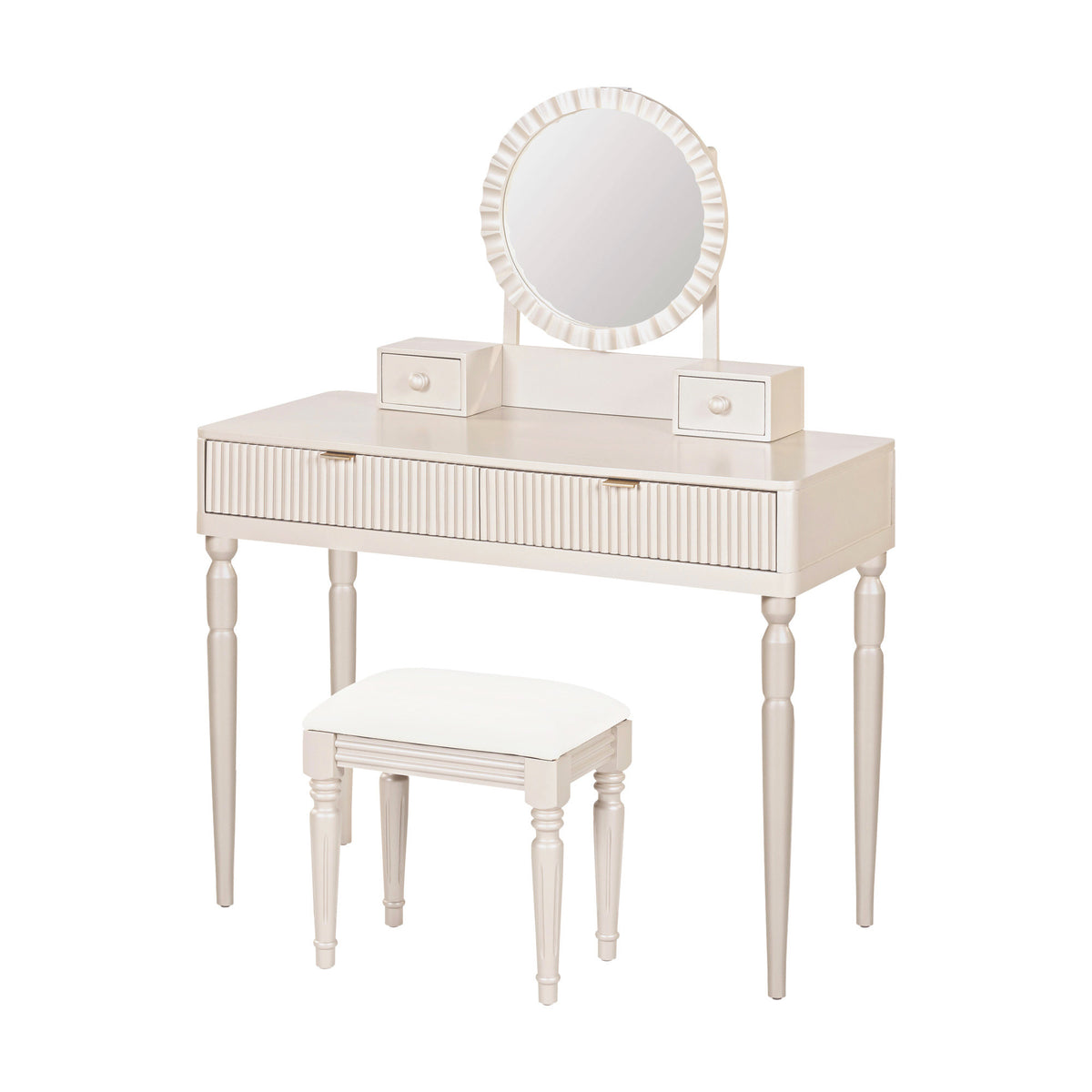 Luxury Vanity Desk with Round Mirror,Height-Adjustable, Stylish Dressing Table Set, 4 Drawers & Stool, Champagne
