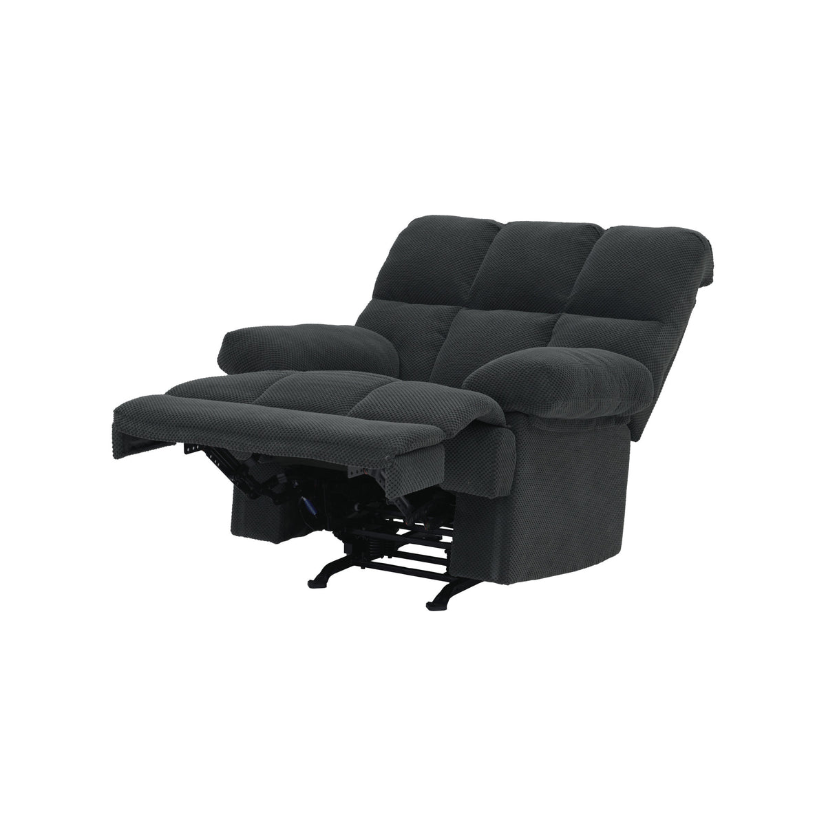 Modern Manual Rocker Recliner Chair with Nubby Upholstery Fabric in Dark Grey, Fabric +Wood and Metal Construction
