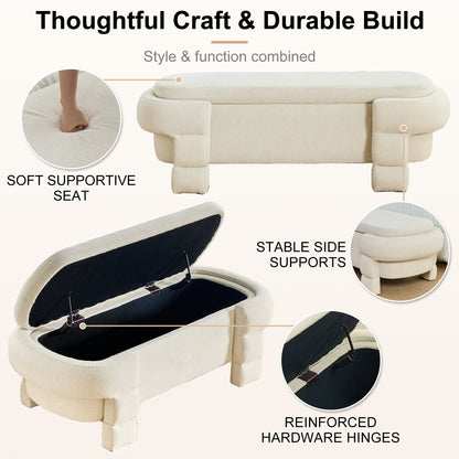 48.8" Ottoman with Storage,Storage Bench,Upholstered Entryway Bench with Seating, End of Bed Ottomans for Living Room, Bedroom, Modern Entryway Benchs,Beige