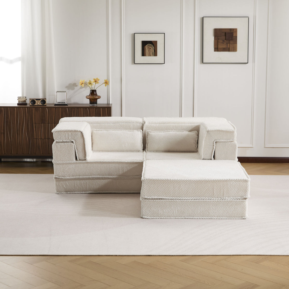 Compression Mahjong Sofa, Convertible Floor Sofa Bed, DIY Boneless Modular Sectional Sofa, No Assembly Required, Circle fleece fabric – Model W3723S00027