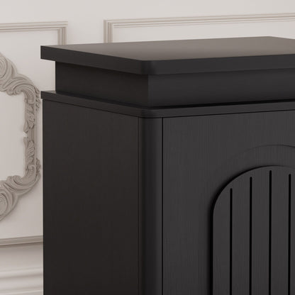 Two-piece nightstand set with arched recesses, storage cabinets with LED lighting, ample storage space, and magnetic push-to-open doors; suitable for bedrooms, living rooms, and offices; Black