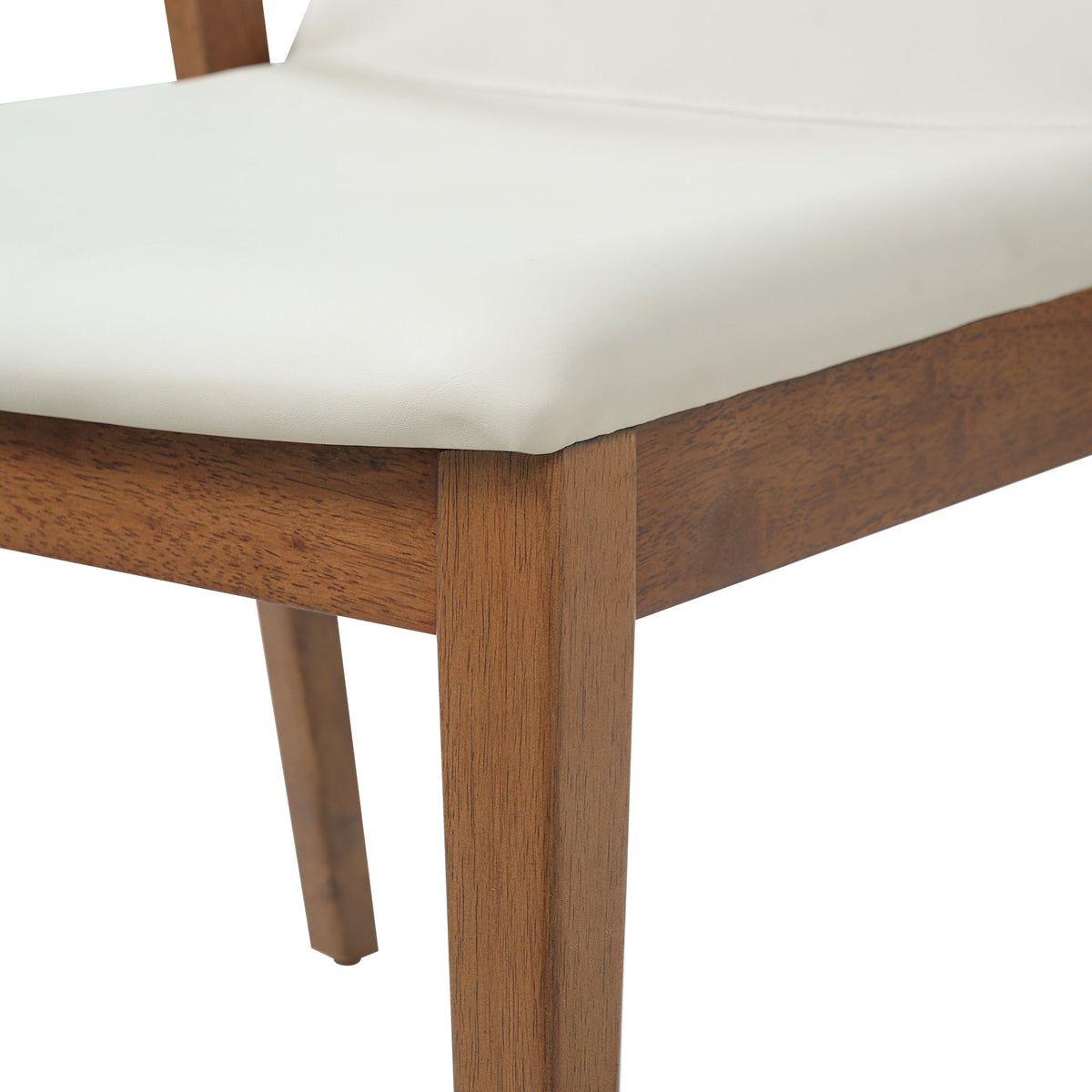 Mid-Century Modern Dining Chairs Set of 2 - Beige PU Upholstered Armchairs with Walnut Color Rubber Wood Frame, 250lbs Capacity for Kitchen & Dining Room