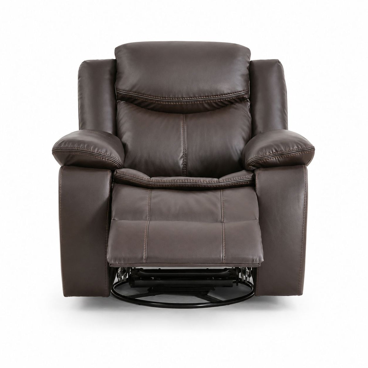 Faux Leather Swivel Recliner Chair, Manual Reclining Armchair with 360° Swivel Base, Padded Backrest & Armrests