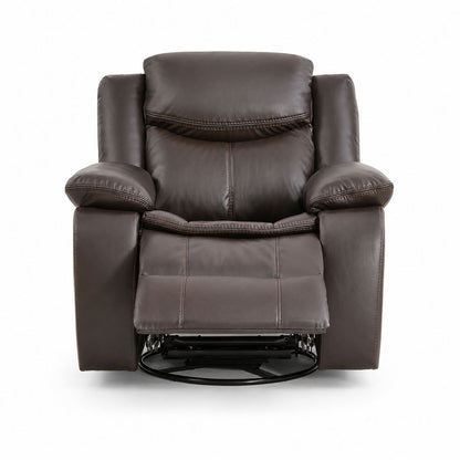 Faux Leather Swivel Recliner Chair, Manual Reclining Armchair with 360° Swivel Base, Padded Backrest & Armrests