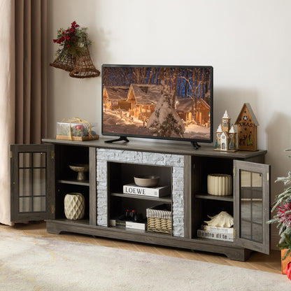 58" Modern TV Stand with 2-Door Storage, Faux Stone Media Console Cabinet, Grey Large Entertainment Center