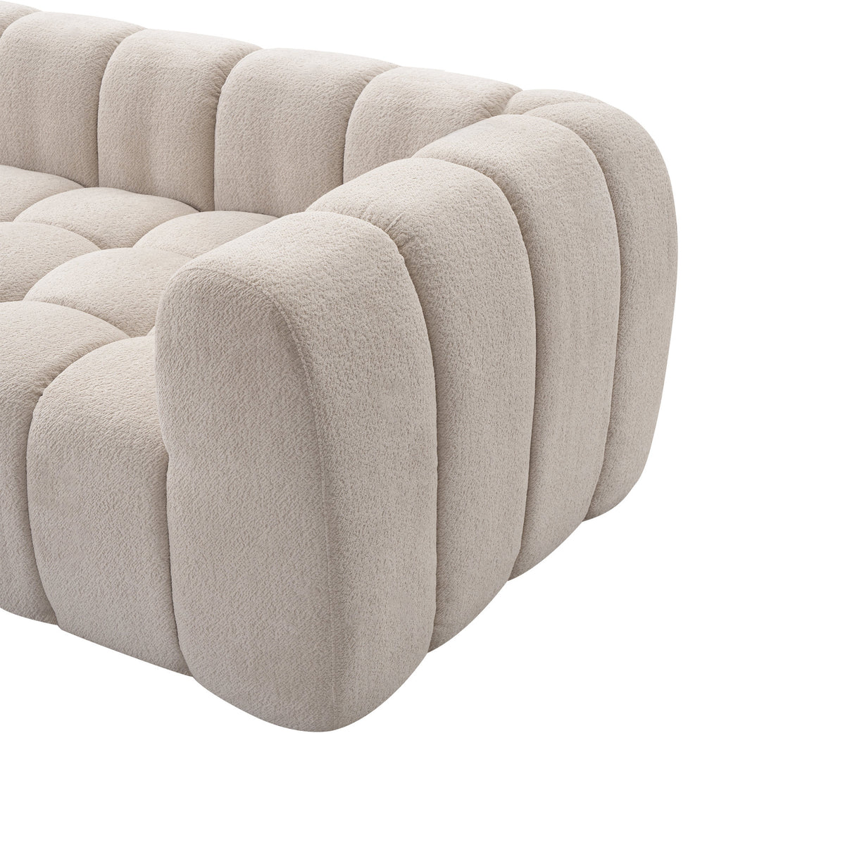 111.3" Camel Tufted Bubble Modular Sectional Sofa, Vacuum Compressed Foam L Shape Cloud Couch, Boucle Teddy Fabric Plush Corner Sofa with Pillows, Boneless Compression Sofa for Living Room.