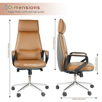 FurniBaron PU Leather High Back Office Chair with , ergonomic lumbar support 400lbs, sturdy metal base, 360° silent wheels, fit for home and office