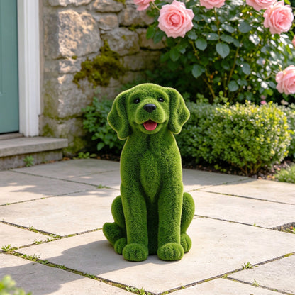 13.7' Garden Statue, Flocked Dog Figurine Style A, Resin Green Grass Effect Puppy Sculpture, Yard Lawn Patio Porch Landscape Ornament, Decor Gift for Garden & Pet Lovers