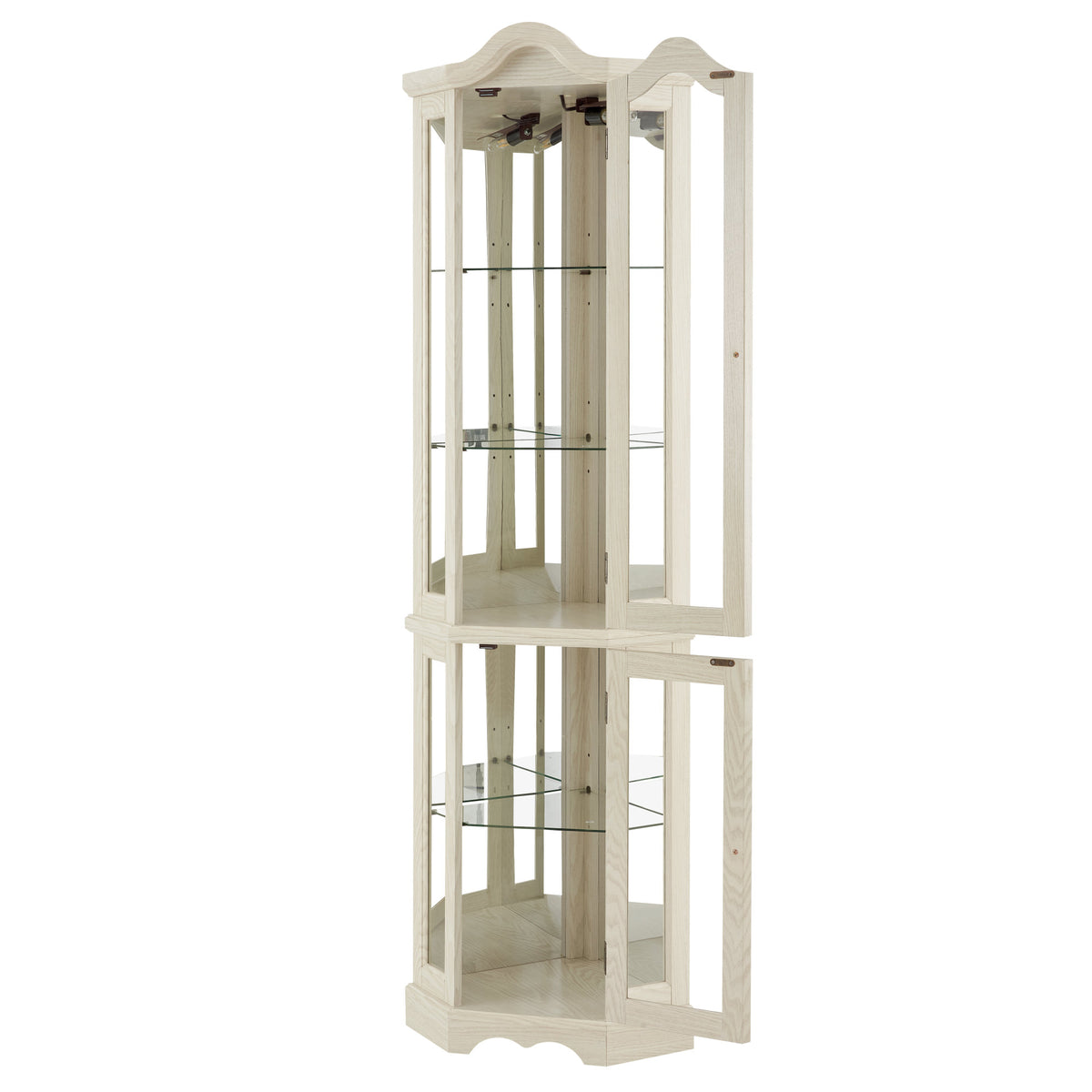 Curio Cabinet Lighted Glass Display Curio Cabinet w/Tempered Glass Doors and Shelves, Crown Corner Cabinet with Bulb, Corner Storage Decoration for Living room and Bedroom WHI