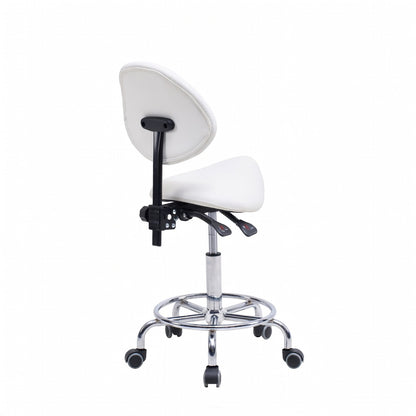 Saddle Stool Chair with Backrest Swivel Hydraulic Ergonomic Tilt Seat Chair with Wheels Footrest for Medical Hospital Clinic Dental-WHITE