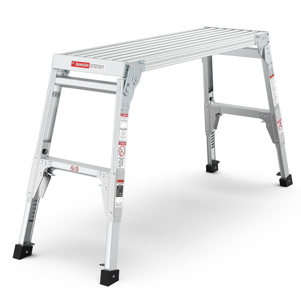 Aluminum Work Platform Large Size Step Stool Folding Portable Work Bench 40" Width Telescopic Feet 22" -27.5" Height Adjustable