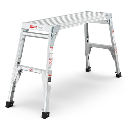 Aluminum Work Platform Large Size Step Stool Folding Portable Work Bench 40" Width Telescopic Feet 22" -27.5" Height Adjustable