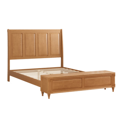 Queen Bed Frame with Tall Headboard and Storage Bench,Soild Wood Sleigh Bed with 64" Storage Chest,No Box Spring Needed, Natural