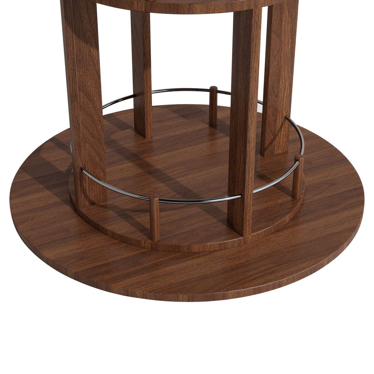 73" Tall Round Wine Rack, Freestanding Wine Bar Cabinet With 360° Rotating Design Wine Glass Rack, 360° Smooth Rotation & Stable Base, 3-Tier Storage Shelf, MDF & Metal, Walnut