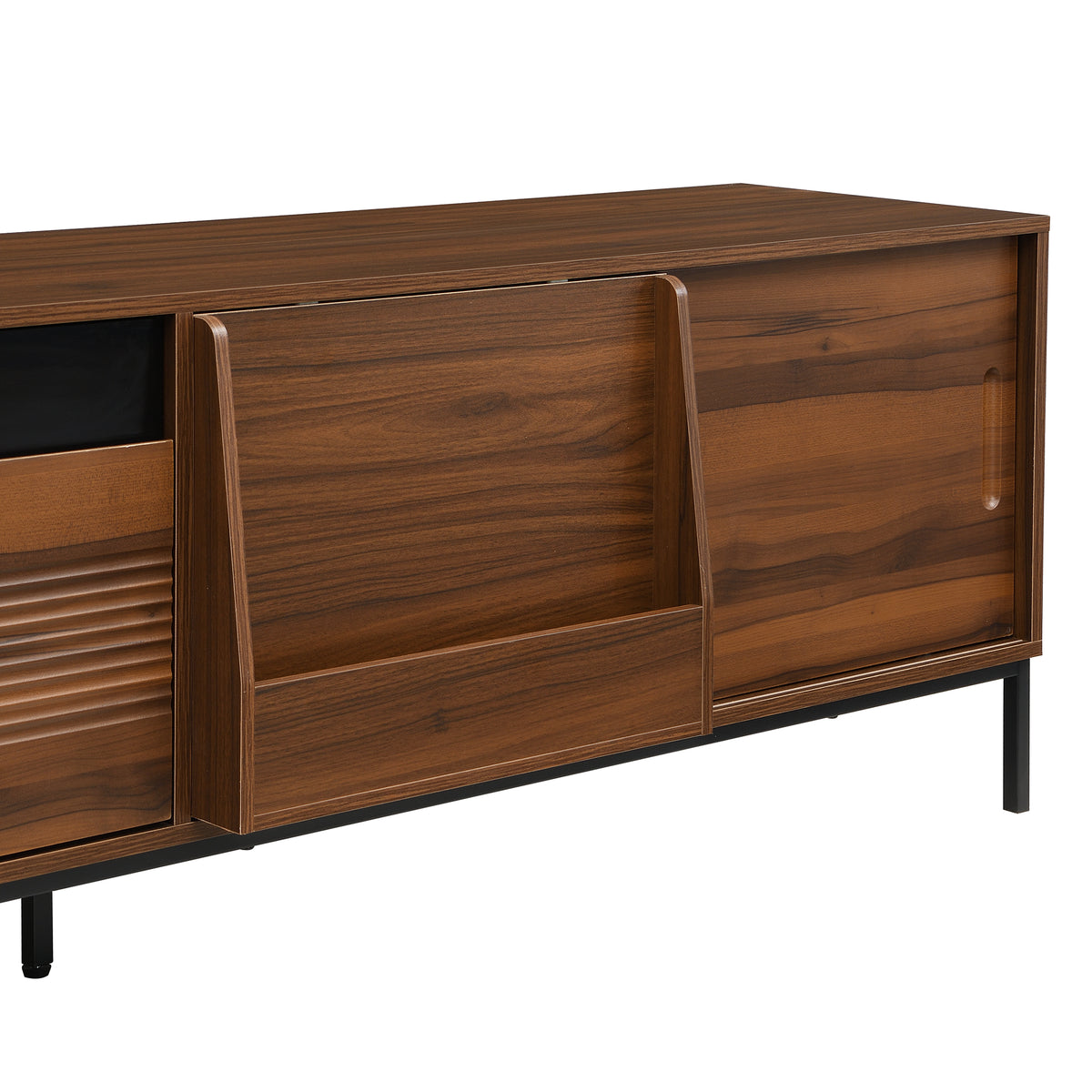 U-Can 70.8'' Modern TV Stand for TVs up to 75 Inches, Entertainment Center with Storage Space, Sliding Doors, Adjustable Shelves and Metal Frame, Mid Century Modern Media TV Console Table for Living R