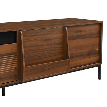 U-Can 70.8'' Modern TV Stand for TVs up to 75 Inches, Entertainment Center with Storage Space, Sliding Doors, Adjustable Shelves and Metal Frame, Mid Century Modern Media TV Console Table for Living R