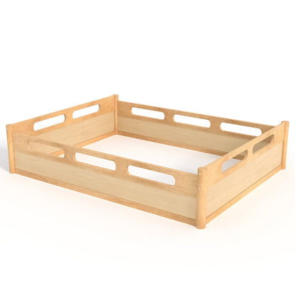 Queen Size Floor Platform Bed with Full-length Guardrails, Low Profile Queen Bed Frame, No Box Spring Needed, Natural