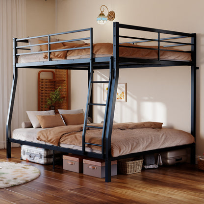 Metal Bunk Bed, Heavy Duty Full Over Queen Bunk Beds with 5 Extra Support Legs, 990 lbs Capacity, Noise-Free & Anti-Tip Design, 13.3" Safety Guardrail, Space-Saving Bed for Kids, Teens & Adults, Black