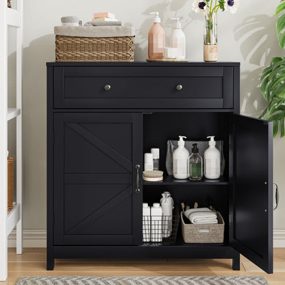 Kitchen Sideboard Buffet Cabinet, Farmhouse Storage Cabinet With Drawer And Adjustable Shelf, Barn Door Accent Cabinet For Kitchen, Dining Room, Entryway,Black