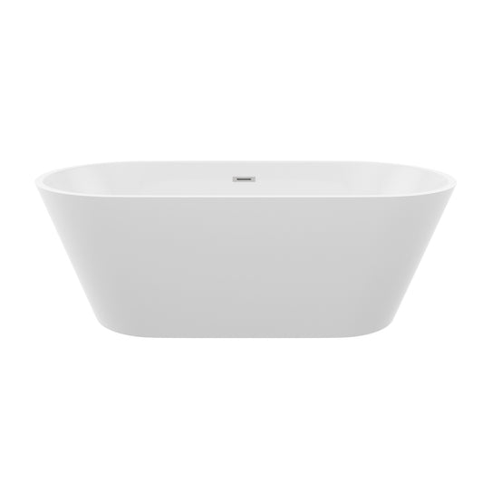 63' Acrylic Freestanding Bathtub, Stand Alone Soaking Tub, Gloss White Finish, Chrome Overflow & Pop-Up Drain