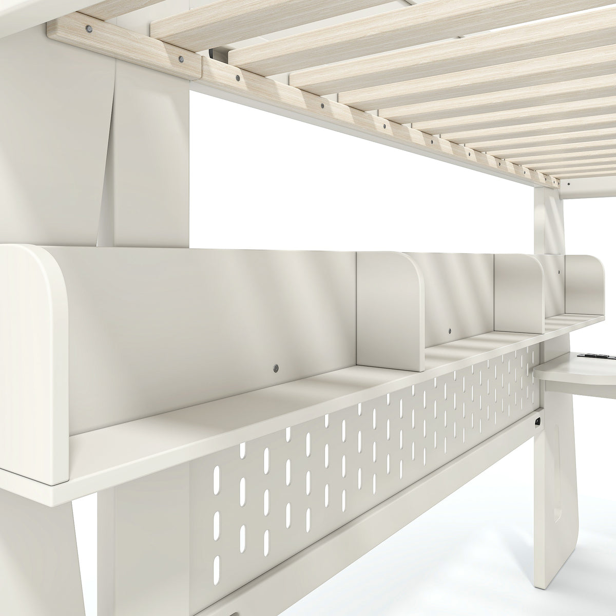 Twin/Full Size Gaming Loft Bed, All-in-One Gaming Bed with Desk, Gaming Bed with Storage, Gaming Loft Bed with Led Light, Esports Style Loft Bed Frame for Teens, Space Saving Loft bed.Beige