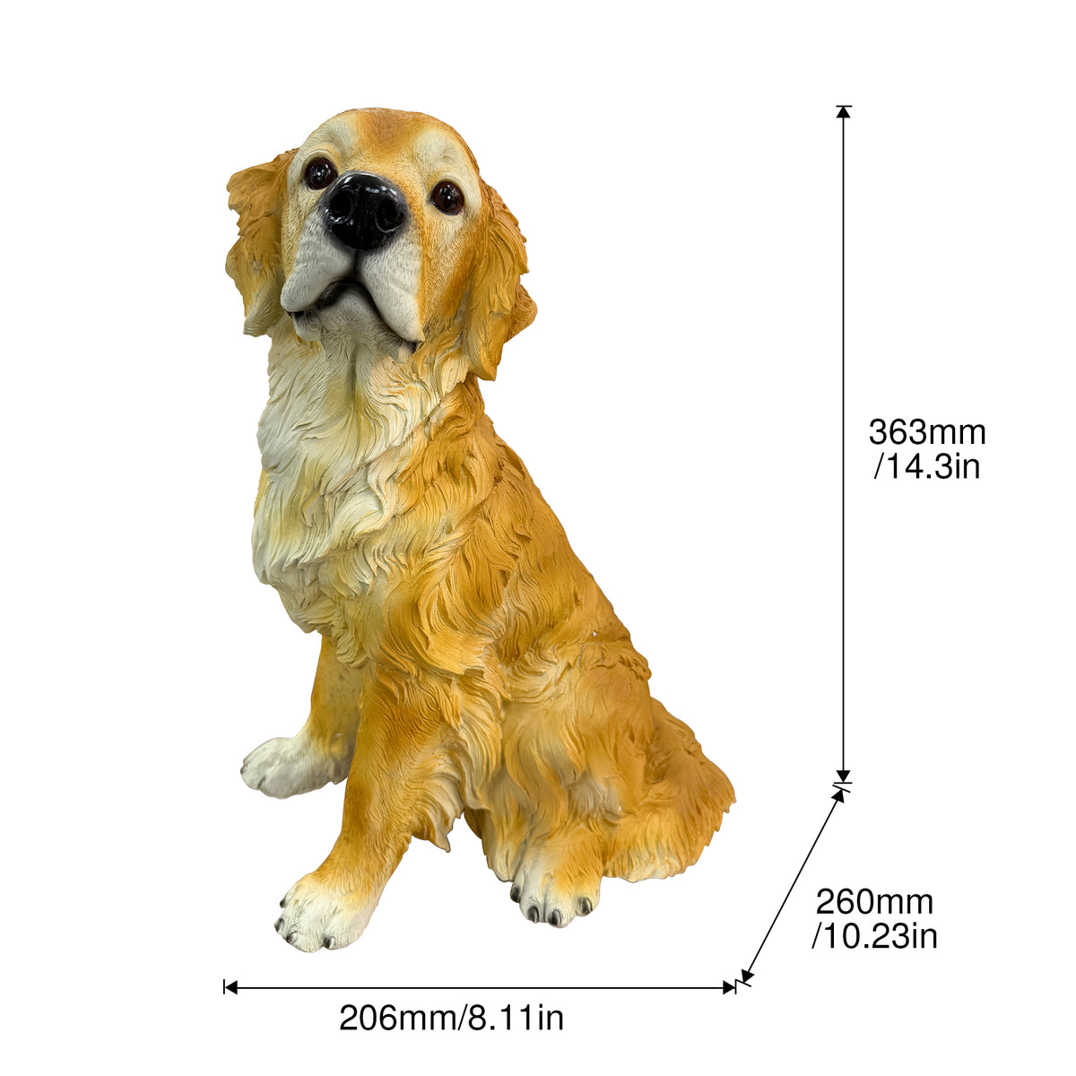 Golden Retriever Garden Statue, a lifelike earth-brown resin dog ornament, perfect for backyards, lawns, and patios.