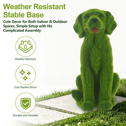 13.7' Garden Statue, Flocked Dog Figurine Style A, Resin Green Grass Effect Puppy Sculpture, Yard Lawn Patio Porch Landscape Ornament, Decor Gift for Garden & Pet Lovers